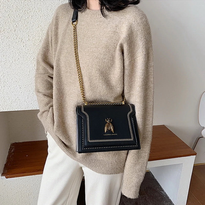 Women's Flap Shoulder Bag Chain Messenger PU Leather Tote Cartoon Crossbody