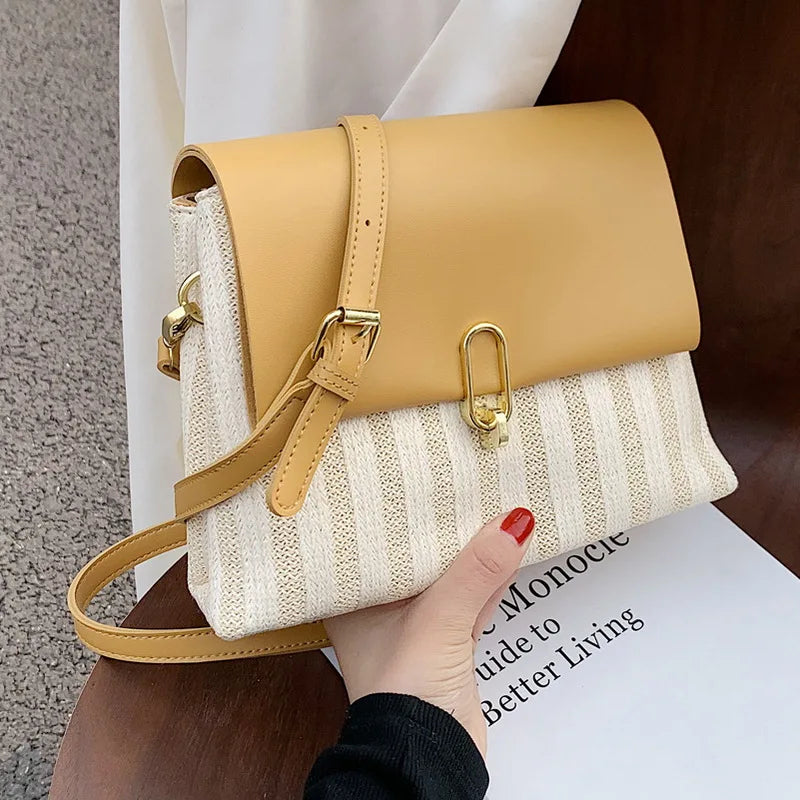 Women's Contrast Woven Crossbody Bag Envelope Shoulder Square Bag WLHB2360