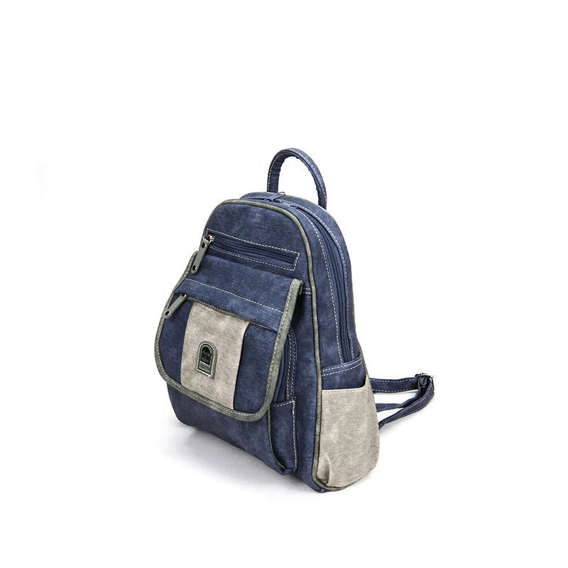 Denim Women PU Leather Backpack Retro Shoulder Bag Zipper Casual Crossbody Bag