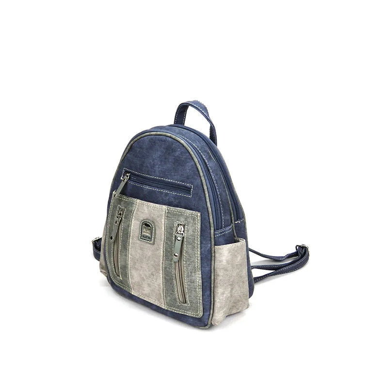 Denim Women PU Leather Backpack Retro Shoulder Bag Zipper Casual Crossbody Bag