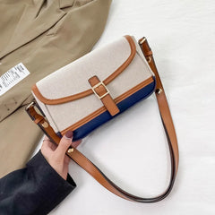 Panelled Shoulder Bag Canvas PU Leather Patchwork Messenger Bag WLHB2474