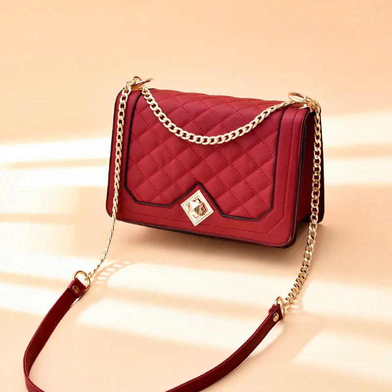 Women's PU Leather Shoulder Bag Chain Embroidery Crossbody Tote