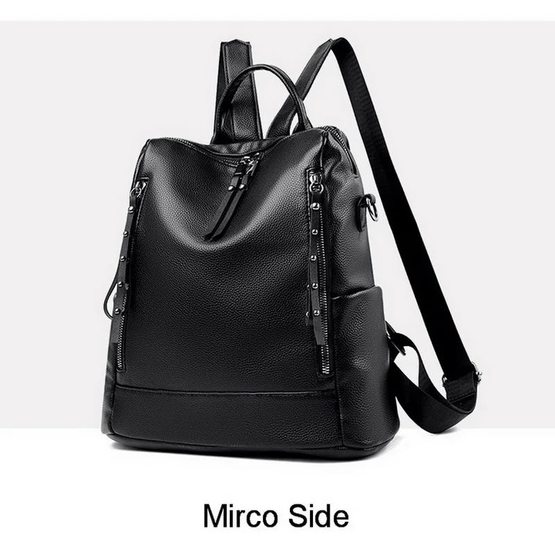 Multifunction Female Backpack PU Leather Shoulder Bag