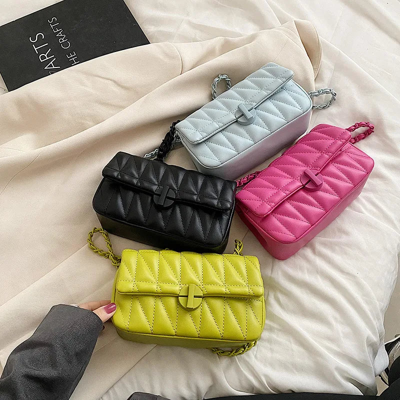 Quilted Chain Shoulder Bag Crossbody PU Messenger Bag