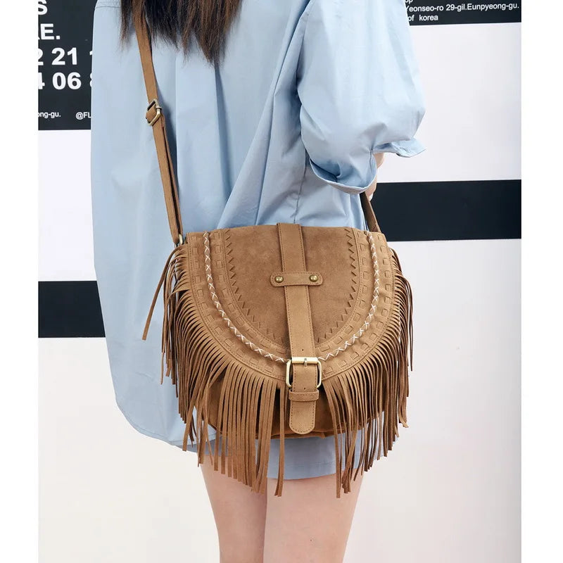 Autumn Tassel Crossbody Bag Faux Suede Saddle Bag WLHB3220