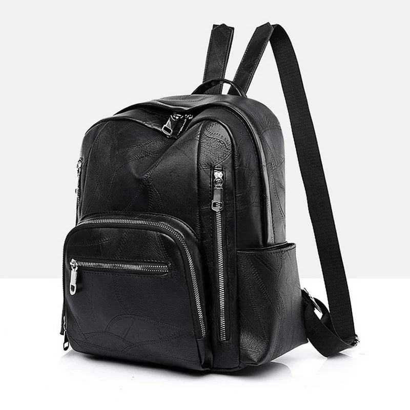 Vintage PU Leather Women Backpack Large Capacity Ladies School Bags