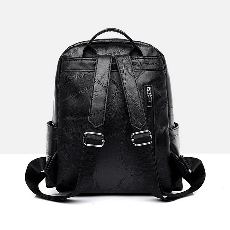 Vintage PU Leather Women Backpack Large Capacity Ladies School Bags