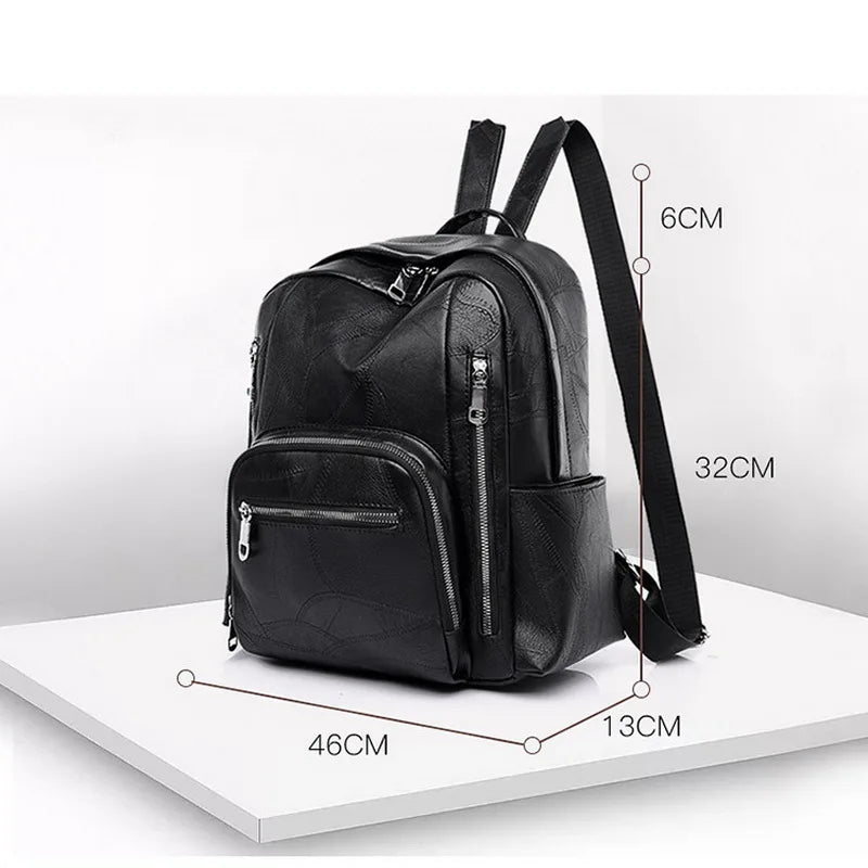 Vintage PU Leather Women Backpack Large Capacity Ladies School Bags