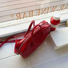Vintage Ladies Handbags Crossbody Tote Bag PU Leather Shoulder Bag Red