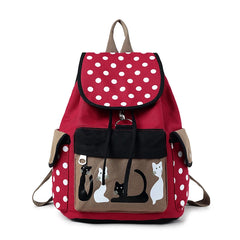 Vintage Cat Cartoon Canvas Backpack School Bags For Teenager Girls