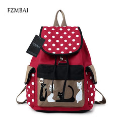 Vintage Cat Cartoon Canvas Backpack School Bags For Teenager Girls