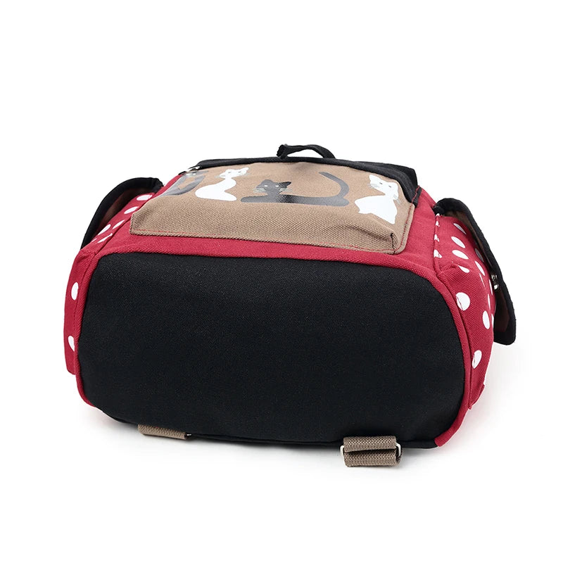 Vintage Cat Cartoon Canvas Backpack School Bags For Teenager Girls
