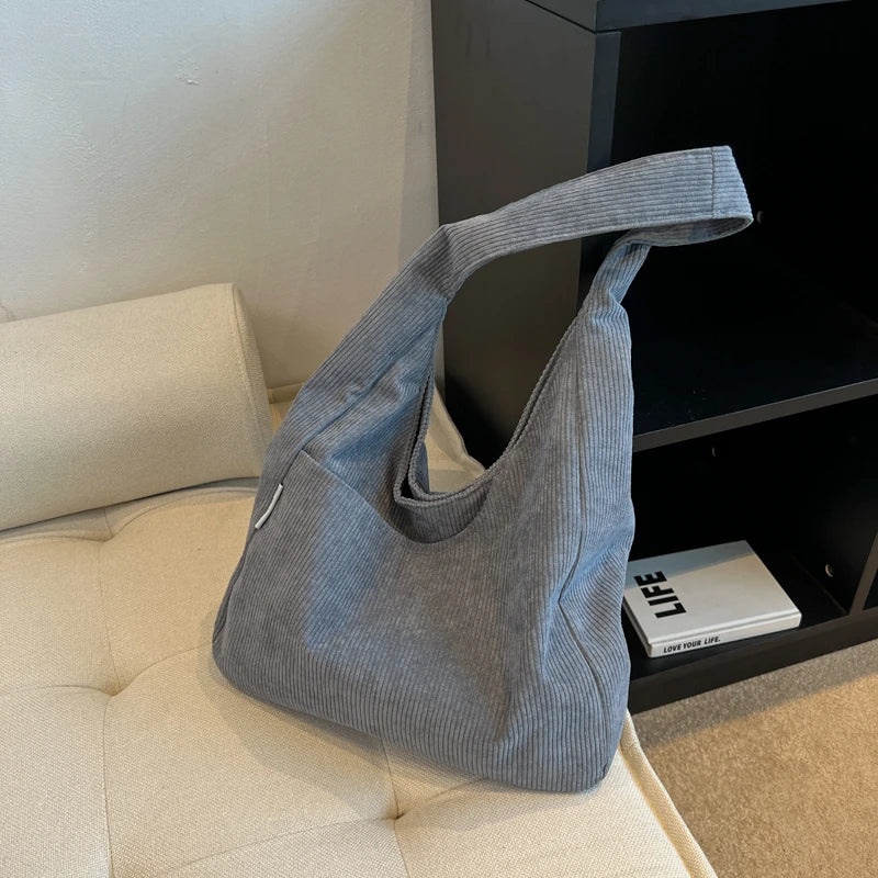 Soft Corduroy Shoulder Bags for Women Casual Style Handbags