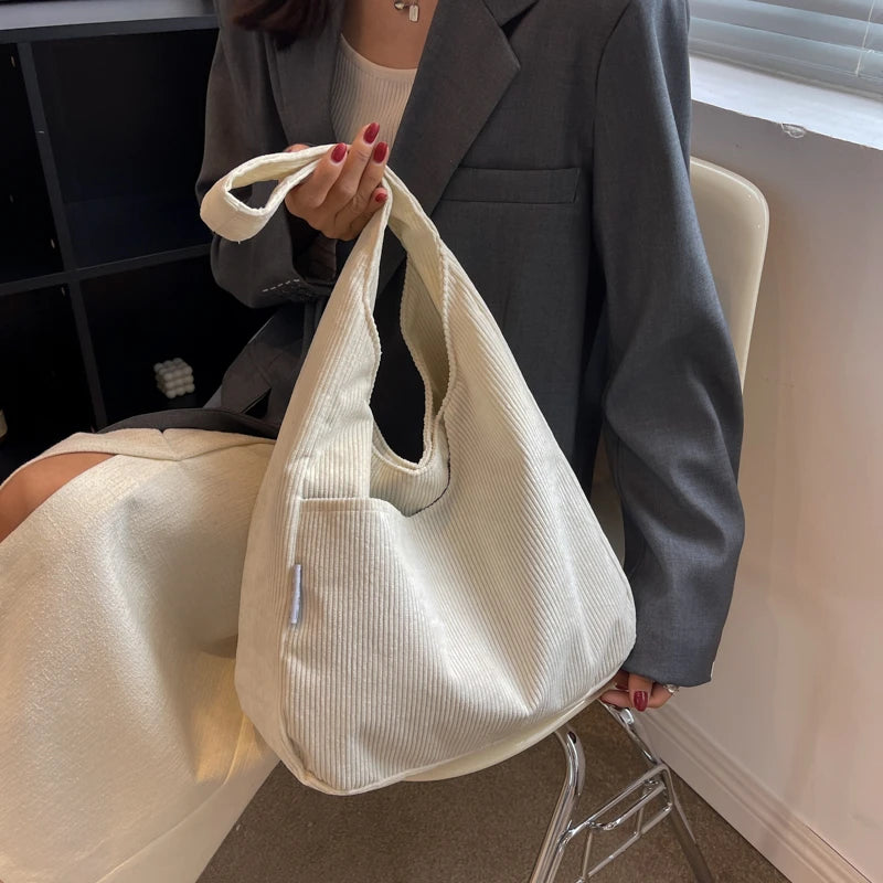Soft Corduroy Shoulder Bags for Women Casual Style Handbags