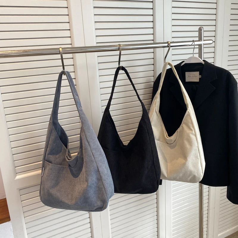 Soft Corduroy Shoulder Bags for Women Casual Style Handbags