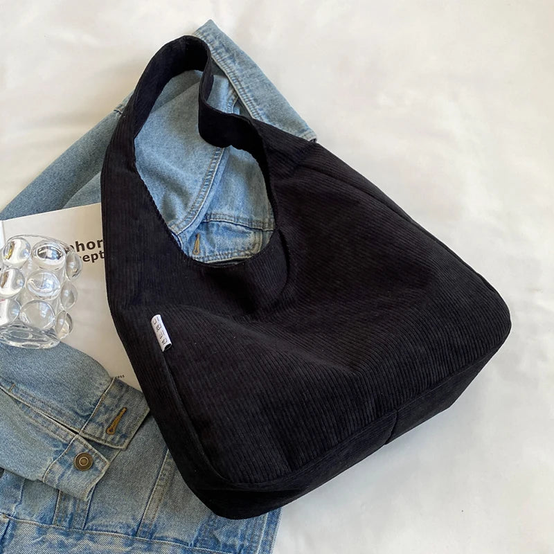Soft Corduroy Shoulder Bags for Women Casual Style Handbags
