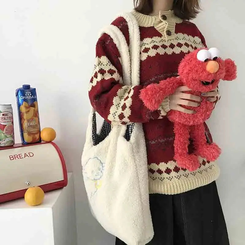 Embroidery Canvas Tote Shoulder Bag Large Capacity Shopping Bag