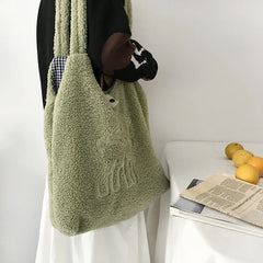 Embroidery Canvas Tote Shoulder Bag Large Capacity Shopping Bag