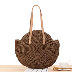 Summer Casual Women's Straw Beach Bag Round One-Shoulder Travel
