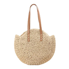 Summer Casual Women's Straw Beach Bag Round One-Shoulder Travel