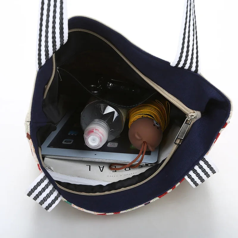 Canvas Embroidered Shoulder Handbag Women Messenger Bag