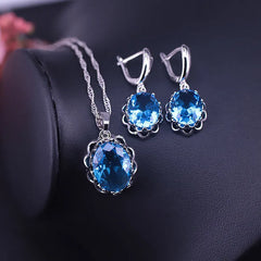 Silver 925 Jewelry Set Necklace Earrings Ring Many Colors