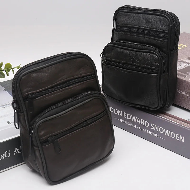 Men's Waterproof Mobile Phone Waist Bag Leather Belt Sheepskin
