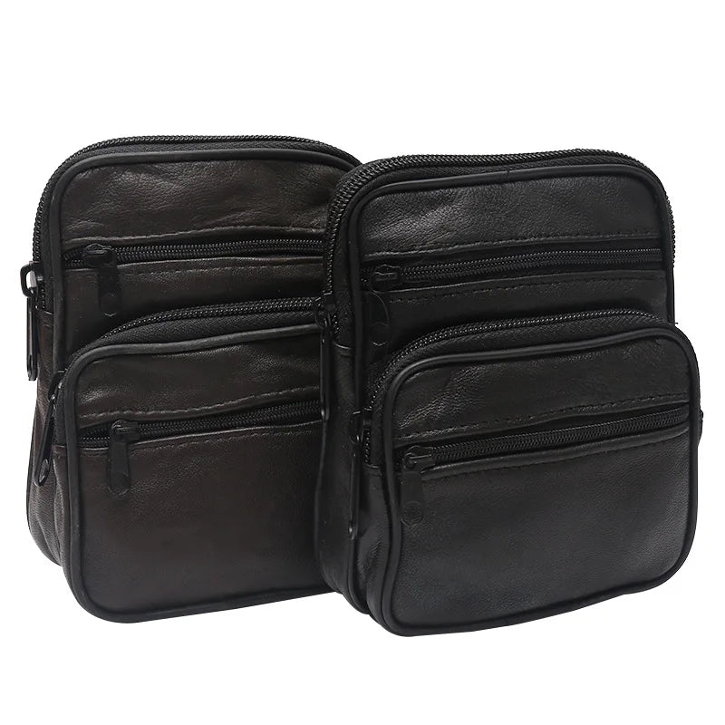 Men's Waterproof Mobile Phone Waist Bag Leather Belt Sheepskin