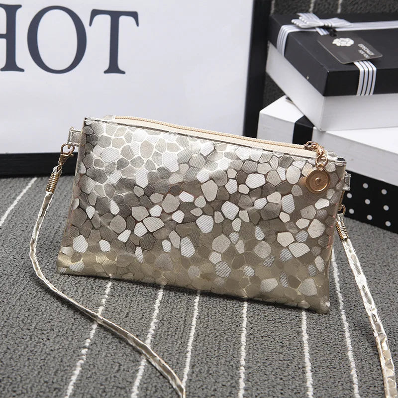 Laser Pu Crossbody Shoulder Bag for Women Golden Silver Clutch Zip Bag