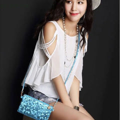 Laser Pu Crossbody Shoulder Bag for Women Golden Silver Clutch Zip Bag