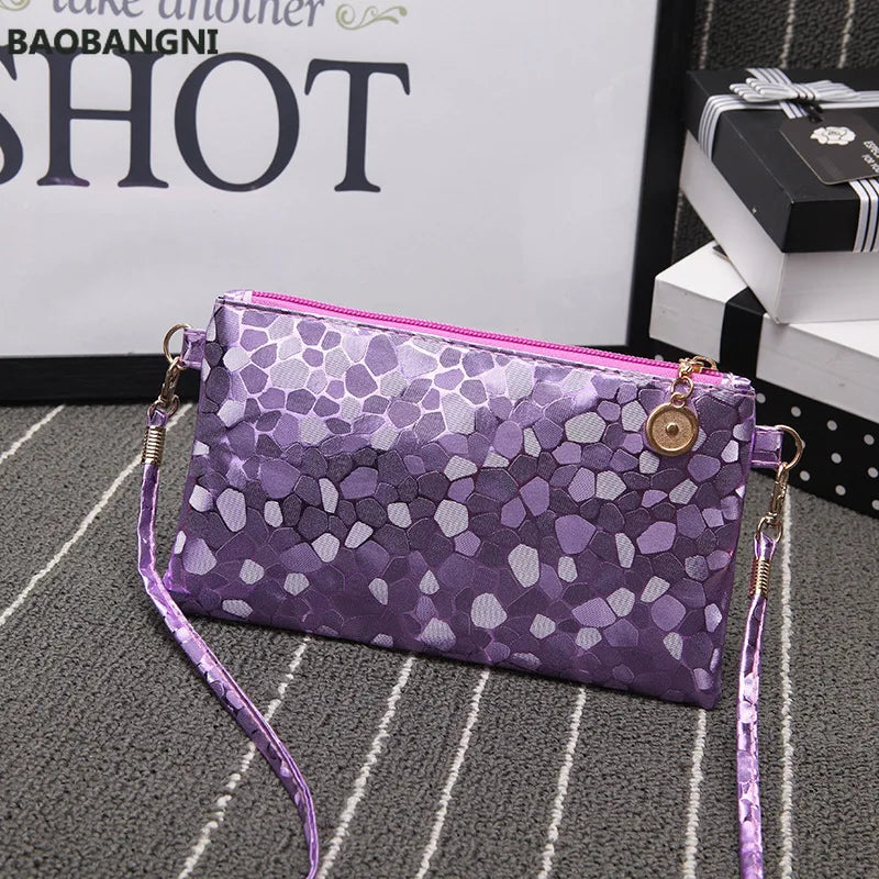 Laser Pu Crossbody Shoulder Bag for Women Golden Silver Clutch Zip Bag