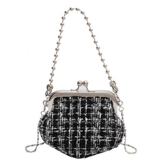Shell Shaped Clip Handbags Beads Chains Women Hand Bags PU Tweed Purses