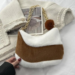 Plush Shoulder Cross Body Bag Chain Fur Bag