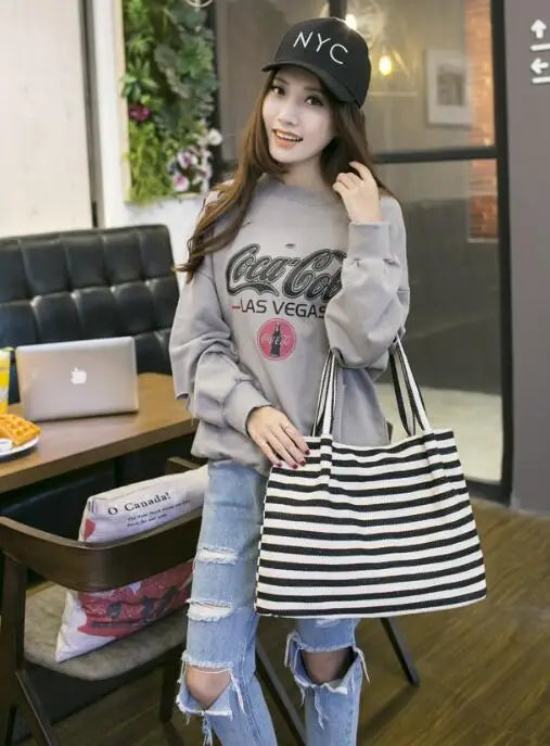 Striped Canvas Handbag Large Capacity Shoulder Baby Bag
