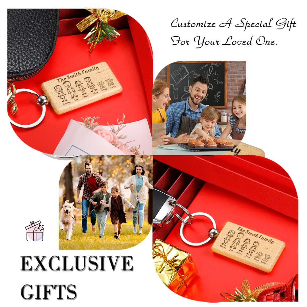 Family Love Keychain Engraved Family Name for Parents Children Gift