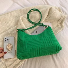 Crescent Shoulder Bag Top Cotton Fabric Purse Stripe Handbag Tote