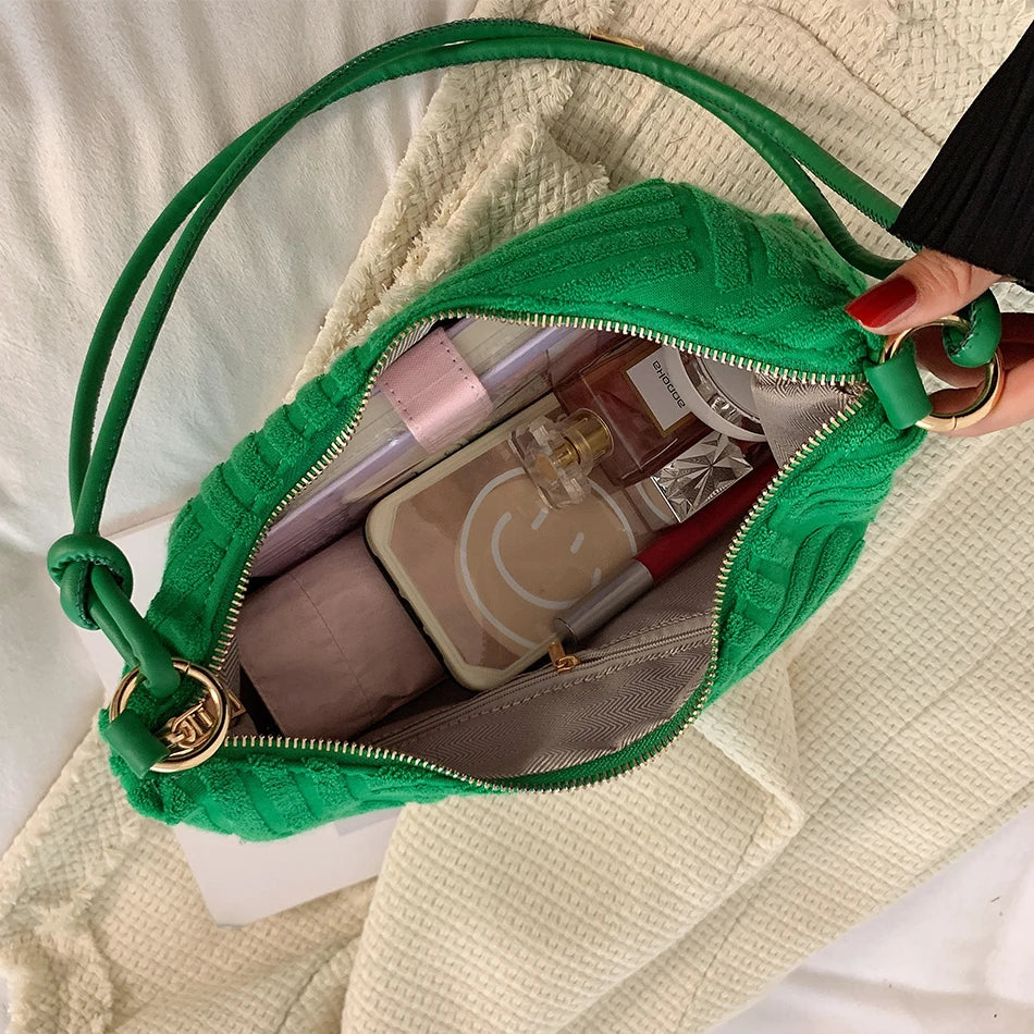 Crescent Shoulder Bag Top Cotton Fabric Purse Stripe Handbag Tote