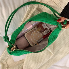 Crescent Shoulder Bag Top Cotton Fabric Purse Stripe Handbag Tote