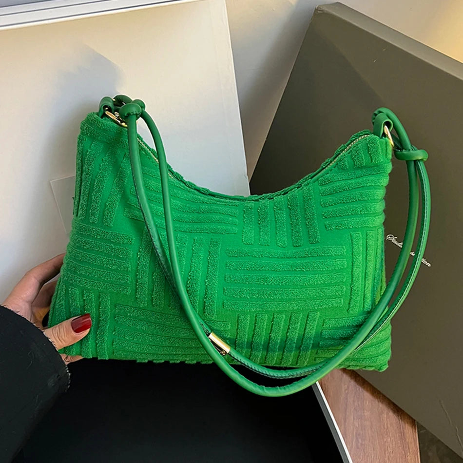 Crescent Shoulder Bag Top Cotton Fabric Purse Stripe Handbag Tote