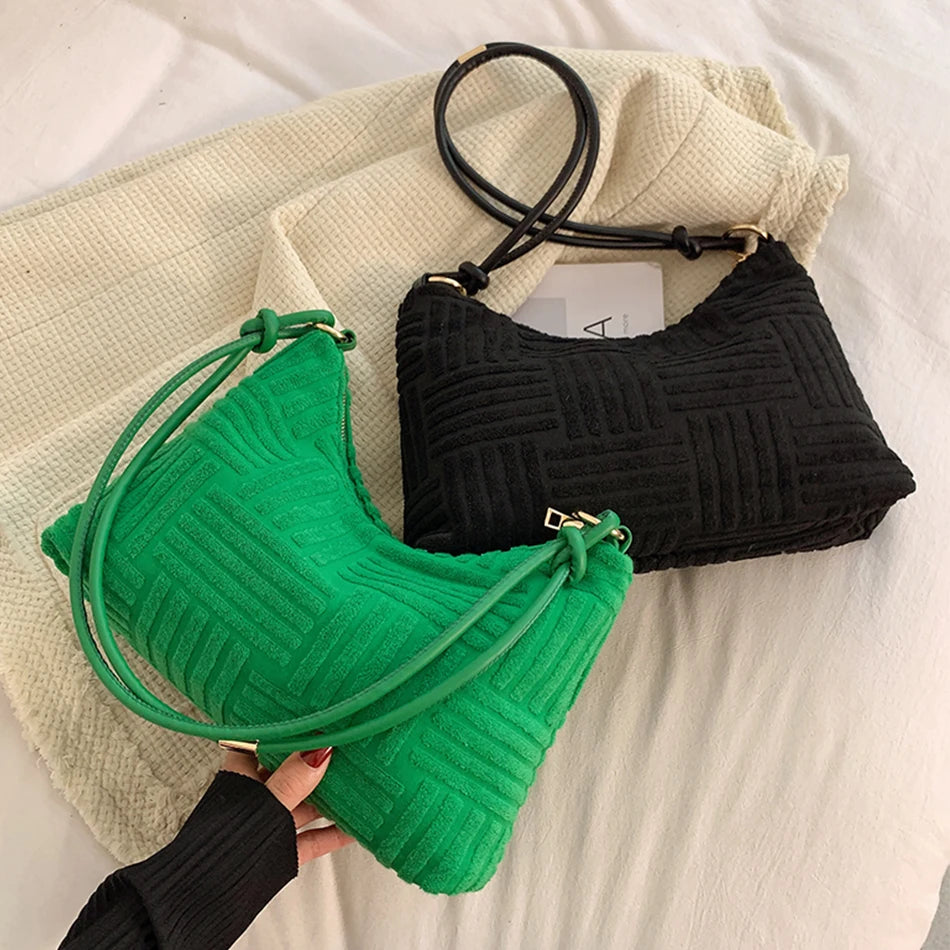 Crescent Shoulder Bag Top Cotton Fabric Purse Stripe Handbag Tote