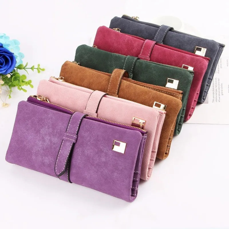 Famous Long Purse Women Wallets Drawstring Nubuck Leather