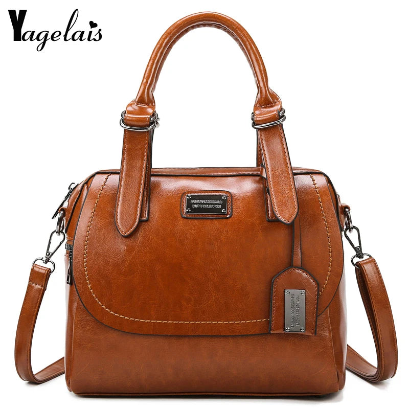 Oil Wax Leather Boston Bag Crossbody Bags For Women