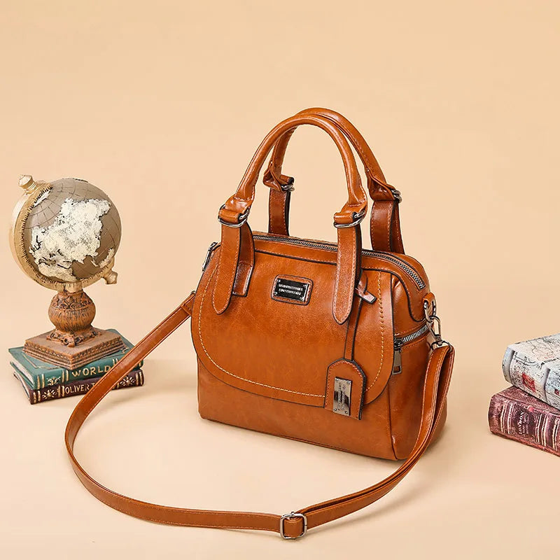 Oil Wax Leather Boston Bag Crossbody Bags For Women