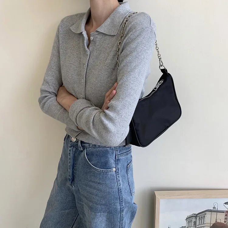 Vintage Nylon Chain Crossbody Bag Women Shoulder Messenger Bags