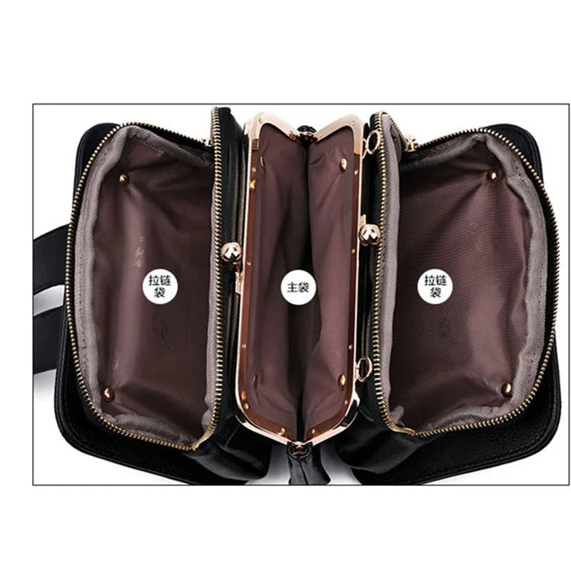 Three Pocket Women Anti-theft Crossbody Bag Pu Leather Shoulder Bag