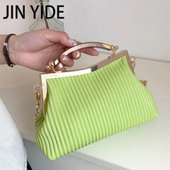 Mental Handle Pleated Shell Bag for Women Clutch Purses Crossbody Bag