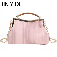 Mental Handle Pleated Shell Bag for Women Clutch Purses Crossbody Bag