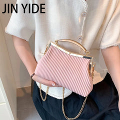 Mental Handle Pleated Shell Bag for Women Clutch Purses Crossbody Bag
