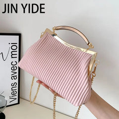 Mental Handle Pleated Shell Bag for Women Clutch Purses Crossbody Bag