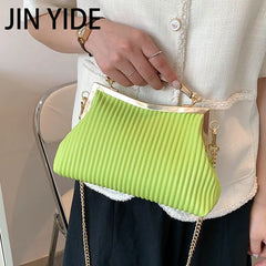 Mental Handle Pleated Shell Bag for Women Clutch Purses Crossbody Bag